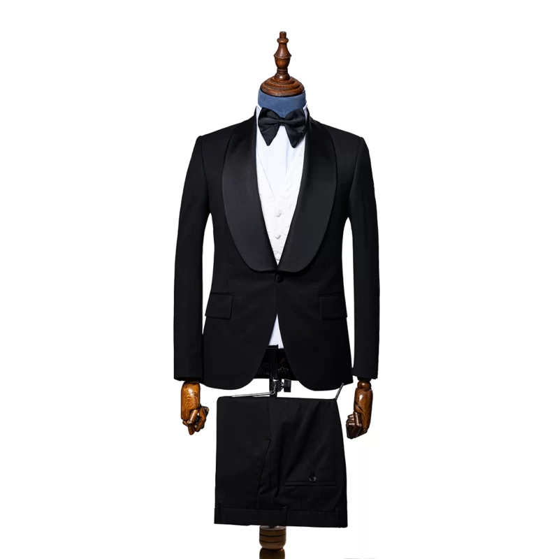 کت شلوار یقه آرشال پهن ساتن Weding مشکی